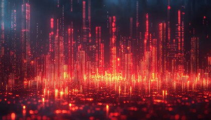 Aufkleber - Futuristic Cityscape with Red and Yellow Lights
