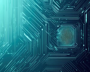 Poster - Flat cybernetic design with teal blue tones and intricate circuit patterns. Generative AI