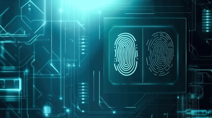 Poster - Digital cybernetic backdrop in teal blue with fingerprint patterns added. Generative AI