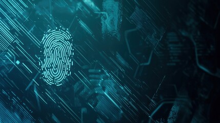 Poster - Cybernetic backdrop featuring a teal blue fingerprint design and digital patterns. Generative AI