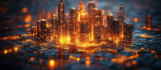 Poster - Illuminated Cityscape Reflected in a Watery Surface