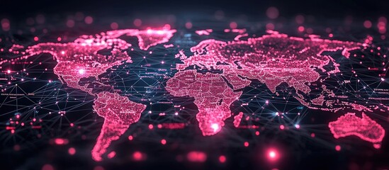 Leinwandbilder - World Map with Glowing Continents and Interconnected Lines