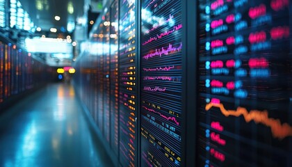 Aufkleber - Wall of Digital Displays Showing Financial Data in a Stock Exchange