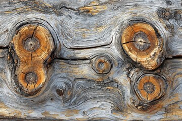 Poster - Close-up of Knots and Grain Patterns in Weathered Wood