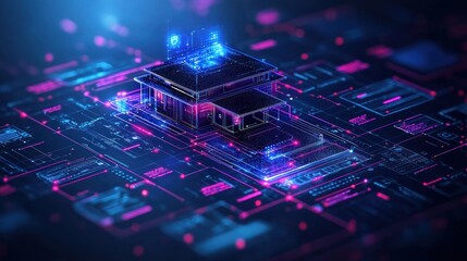 Poster - A Digital Model Home Rendered with Neon Lights