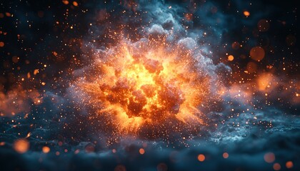Aufkleber - Fiery Explosion with Sparks and Smoke