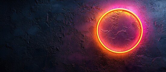 Poster - Glowing Neon Circle on a Dark Textured Wall