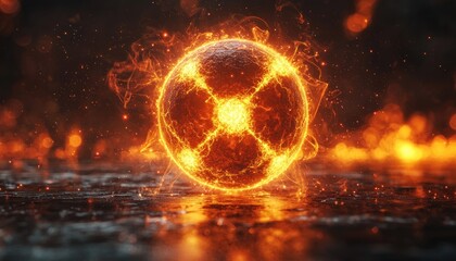 Aufkleber - Fiery Sphere with Intricate Surface and Flames