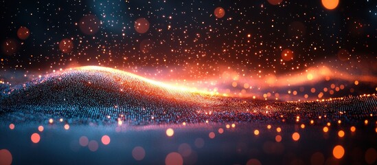 Poster - Abstract Digital Landscape with Glowing Particles and Bokeh Lights