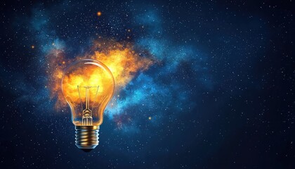 Poster - A Light Bulb Glowing with a Cosmic Nebula Inside