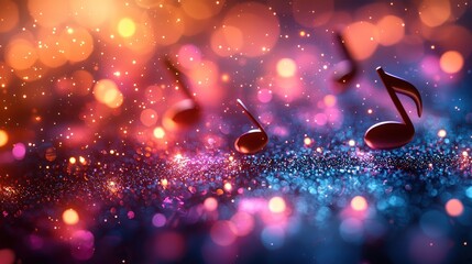 Poster - Music Note Silhouettes on a Glittering Background