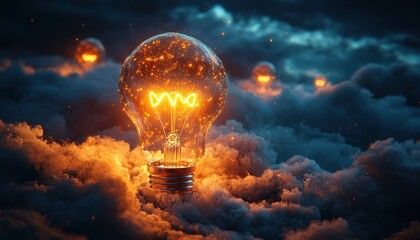 Aufkleber - A Glowing Light Bulb Emerging from the Clouds