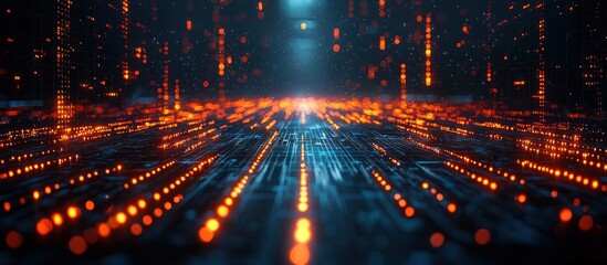 Poster - Abstract Digital Network with Orange Lights and Blue Lines