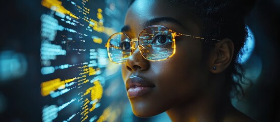 Poster - A Woman Gazing Through Glasses Reflecting Code