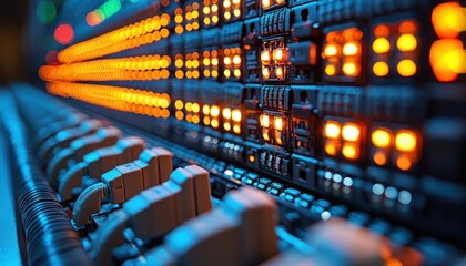 Aufkleber - Close-up of a Server Rack with Lit Up Indicators