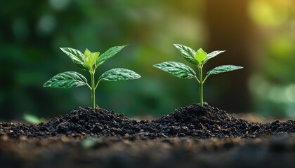 Poster - Two Young Green Saplings Growing in Rich Soil