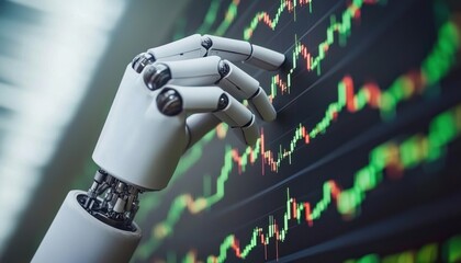 Aufkleber - Robotic Hand Interacting with Financial Charts on a Screen
