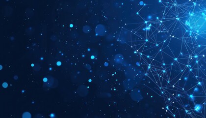 Poster - Abstract Blue Network with Glowing Points and Blurred Lights