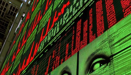 Fototapete - Red and Green LED Displays with a Partial View of a Human Eye