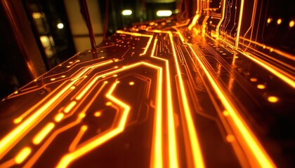 Aufkleber - Abstract Glowing Orange Circuit Board Lines