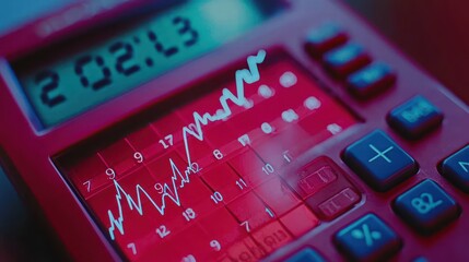 Aufkleber - A Calculator Displaying a Fluctuating Graph with the Year 2023 on the Screen