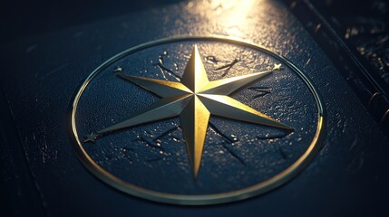 Aufkleber - Golden Star Compass on a Dark Textured Surface