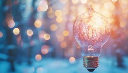 Aufkleber - A Single Light Bulb Glowing with a Bokeh Background