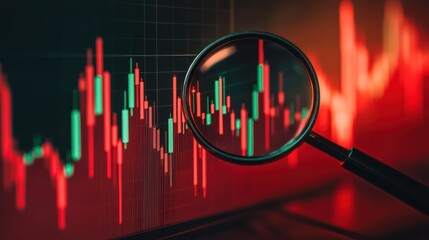 Aufkleber - Magnifying Glass Over Red and Green Stock Market Candlestick Chart