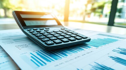 Poster - Calculator and Financial Data Charts on Desk