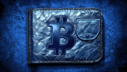 Poster - Blue Leather Wallet with Bitcoin Symbol
