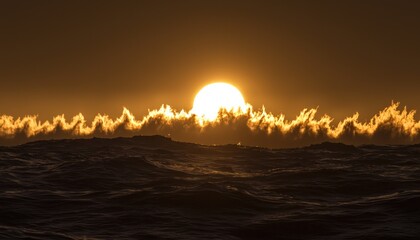 Poster - Sunset Over a Calm Ocean with Clouds Reflecting Golden Light