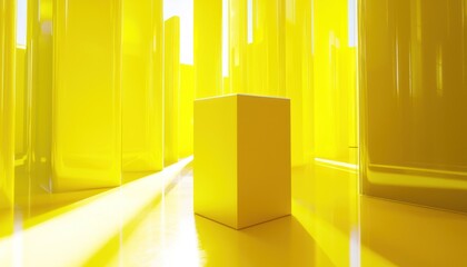 Poster - Yellow Cube in a Minimalist Abstract Room