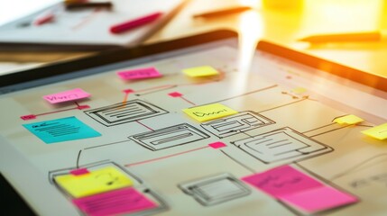 Aufkleber - Website Design Sketch with Sticky Notes and Handwritten Labels