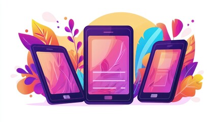 Poster - Three Smartphones Surrounded by Abstract Floral Designs