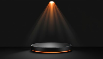 Poster - Black Circular Platform with Spotlight and Orange Glow