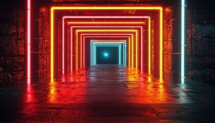 Sticker - Neon Light Tunnel with Orange and Red Accents