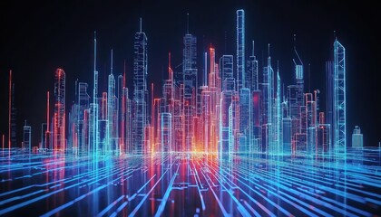 Poster - A Neon Cityscape of Interconnected Skyscrapers