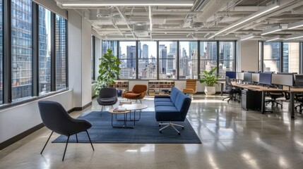 Aufkleber - Modern Office Lounge with City Skyline View