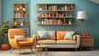 © ABDUL - Colorful 3D illustration of a tidy modern household interior with furniture, appliances, and decorative objects in a minimalist style