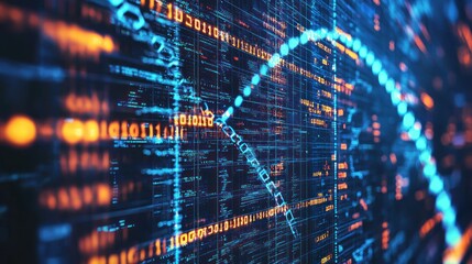 Poster - Abstract digital data visualization with blue and orange lights