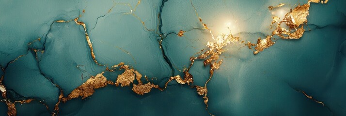 Wall Mural - Abstract Teal and Gold Swirls with Metallic Sheen