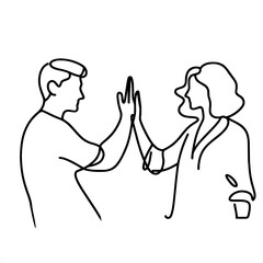 Poster - Continuous line drawing of young caucasian male and female high-fiving