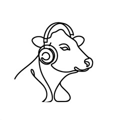 Poster - Minimalist line art of a cow wearing headphones