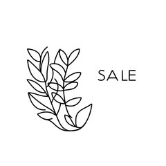 Poster - Minimalist botanical line art with sale text on beige background