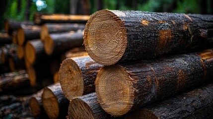 Poster - Stacked Logs in a Forest Setting
