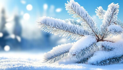 Sticker - Close-up of a Frosty Pine Branch in a Snowy Winter Landscape