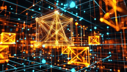 Aufkleber - Abstract Glowing Geometric Shapes in a 3D Network