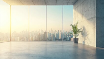 Aufkleber - Concrete Room with City View and Palm Plant