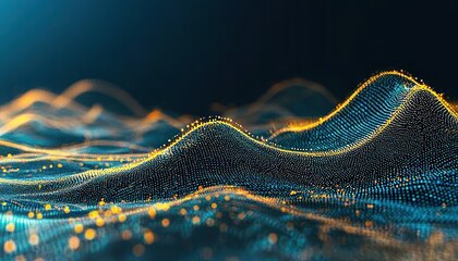 Aufkleber - Abstract 3D Landscape of Glowing Blue and Yellow Particles