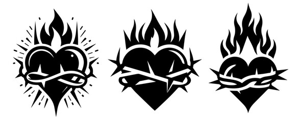 Wall Mural - hand-drawn black and white sacred heart designs with dramatic details